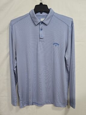 Callaway Opti-Dri Men's Large Light Blue Stripe Polo Shirt Long Sleeve